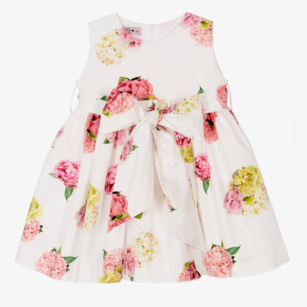 Phi Clothing - Girls White & Pink Floral Dress | Childrensalon