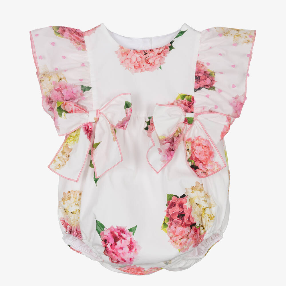 Phi Clothing - Barboteuse blanche et rose à fleurs | Childrensalon