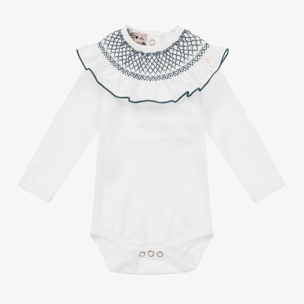 Phi Clothing-Girls White Shirred Collar Bodysuit | Childrensalon Outlet