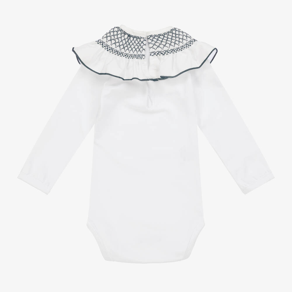 Phi Clothing-Girls White Shirred Collar Bodysuit | Childrensalon Outlet