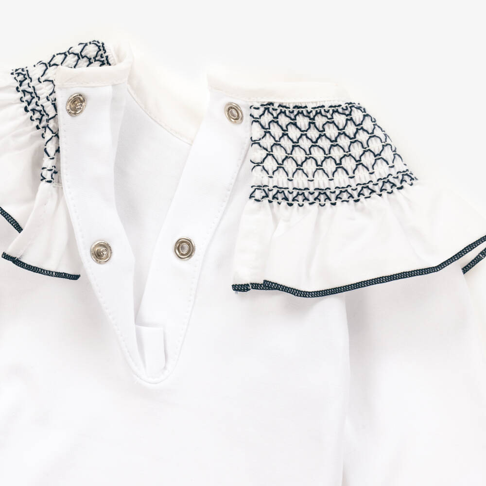 Phi Clothing-Girls White Shirred Collar Bodysuit | Childrensalon Outlet