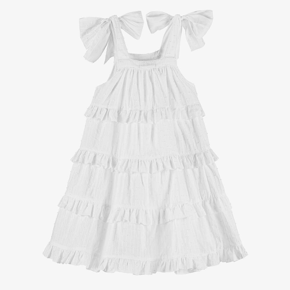 Phi Clothing-فستان قطن بطبقات لون أبيض | Childrensalon Outlet