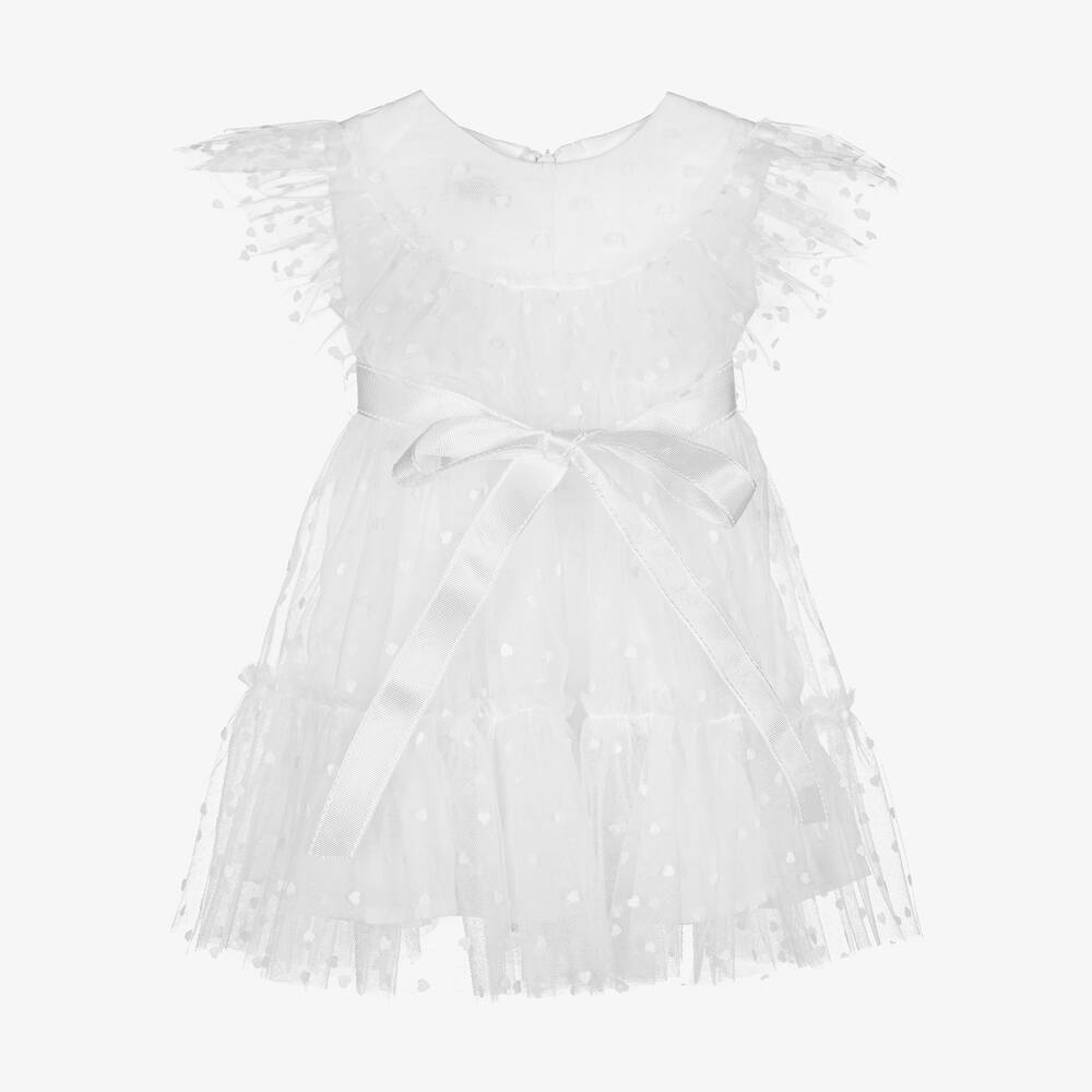 Phi Clothing - فستان تول مزين بكشكش لون أبيض | Childrensalon