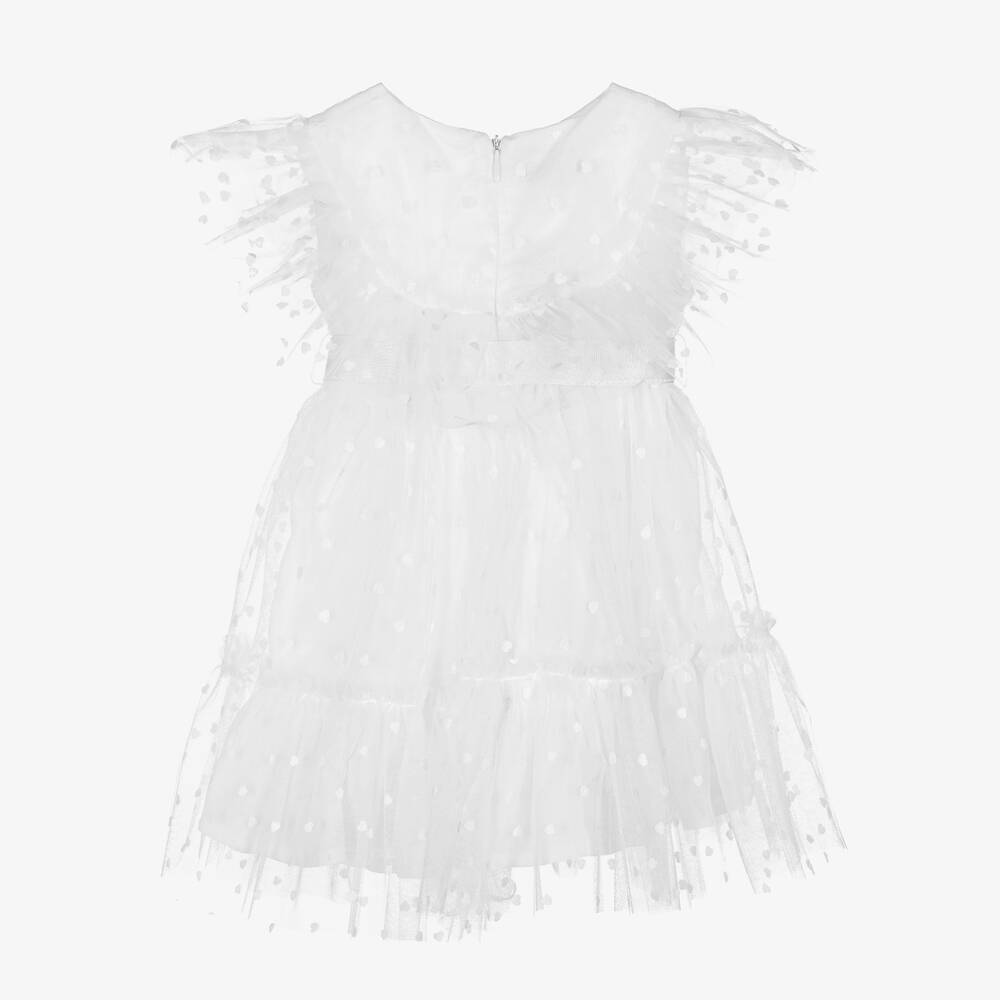 في كلودينغ-فستان تول مزين بكشكش لون أبيض | Childrensalon Outlet
