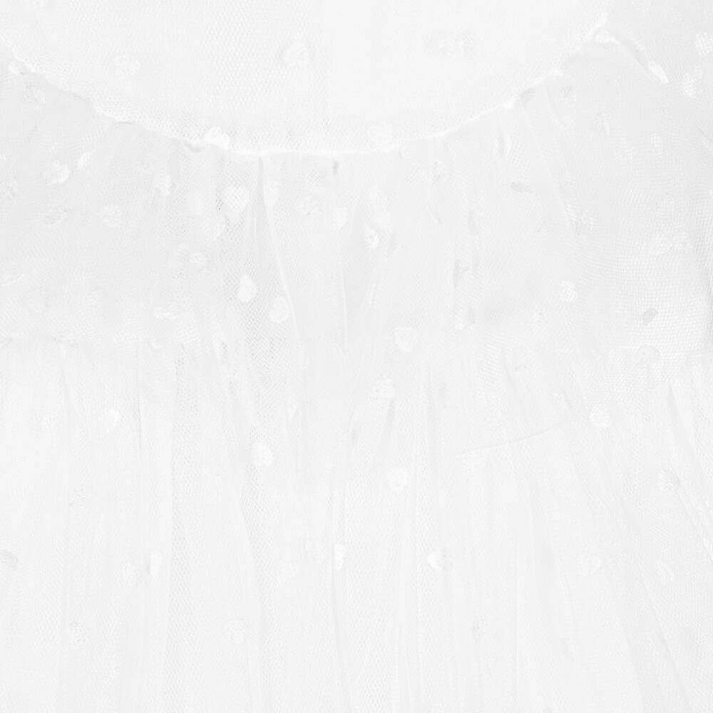 في كلودينغ-فستان تول مزين بكشكش لون أبيض | Childrensalon Outlet