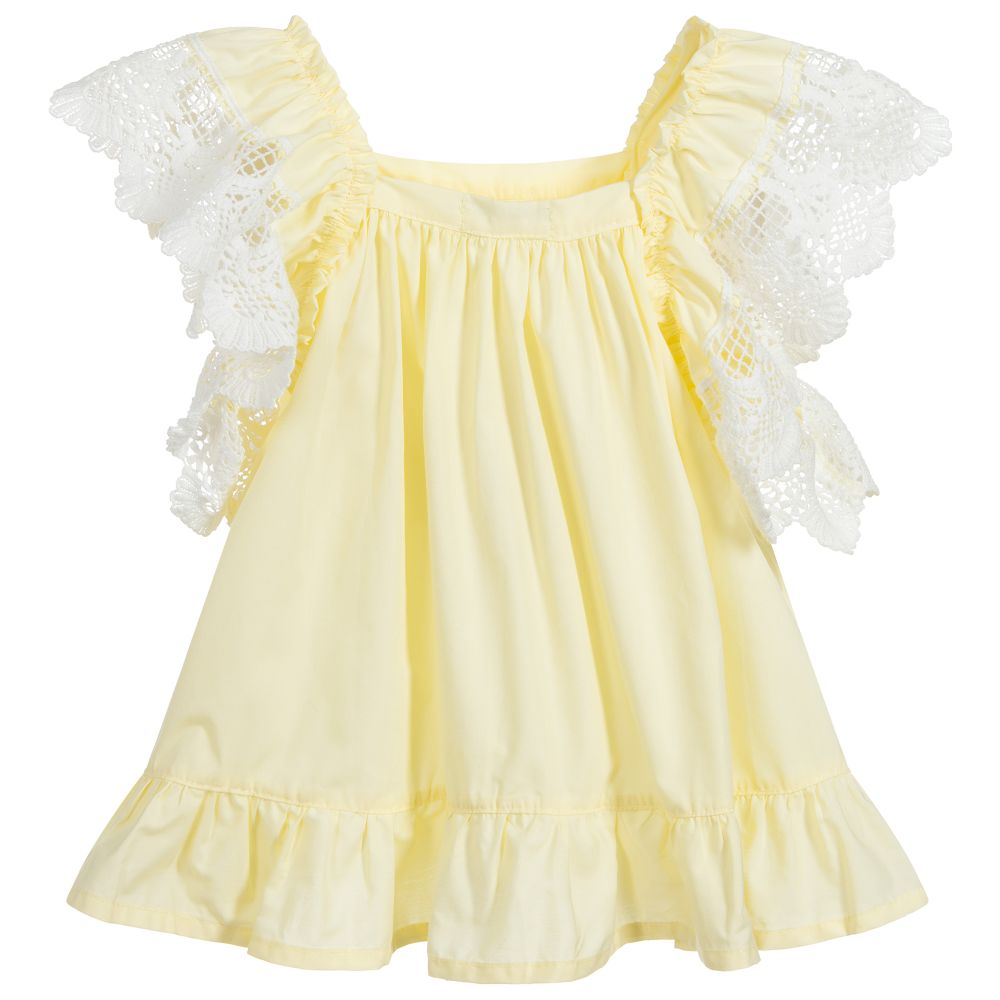 Phi Clothing-بلوز قطن و دانتيل لون أصفر و أبيض | Childrensalon Outlet