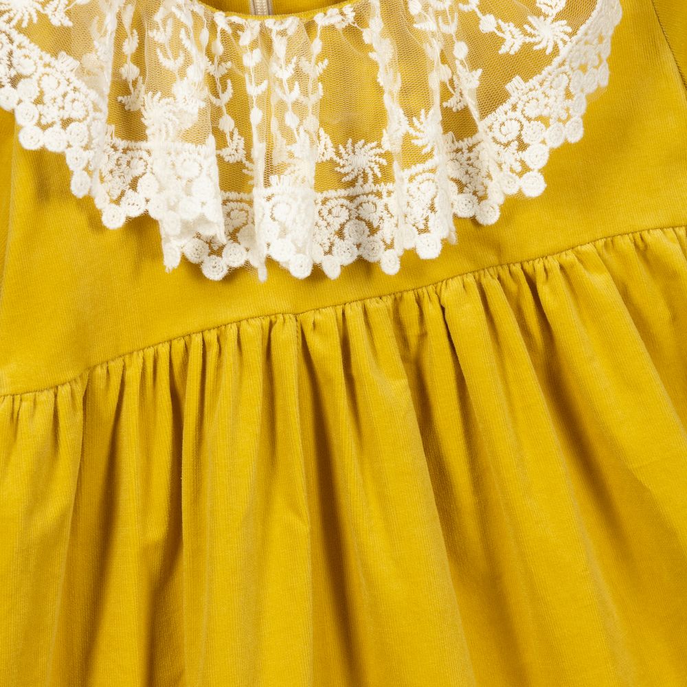 Phi Clothing-Желтое хлопковое платье с кружевом для девочек | Childrensalon Outlet