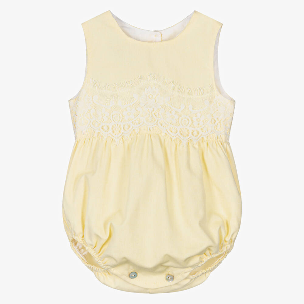 Phi Clothing-Girls Yellow Cotton Shortie with Lace Trim | Childrensalon Outlet