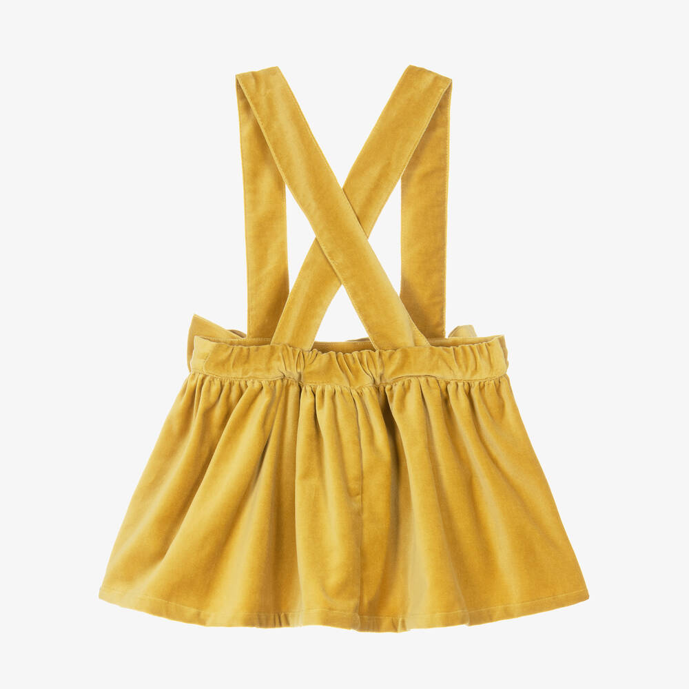 Phi Clothing-Girls Yellow Cotton Velvet Bow Skirt | Childrensalon Outlet