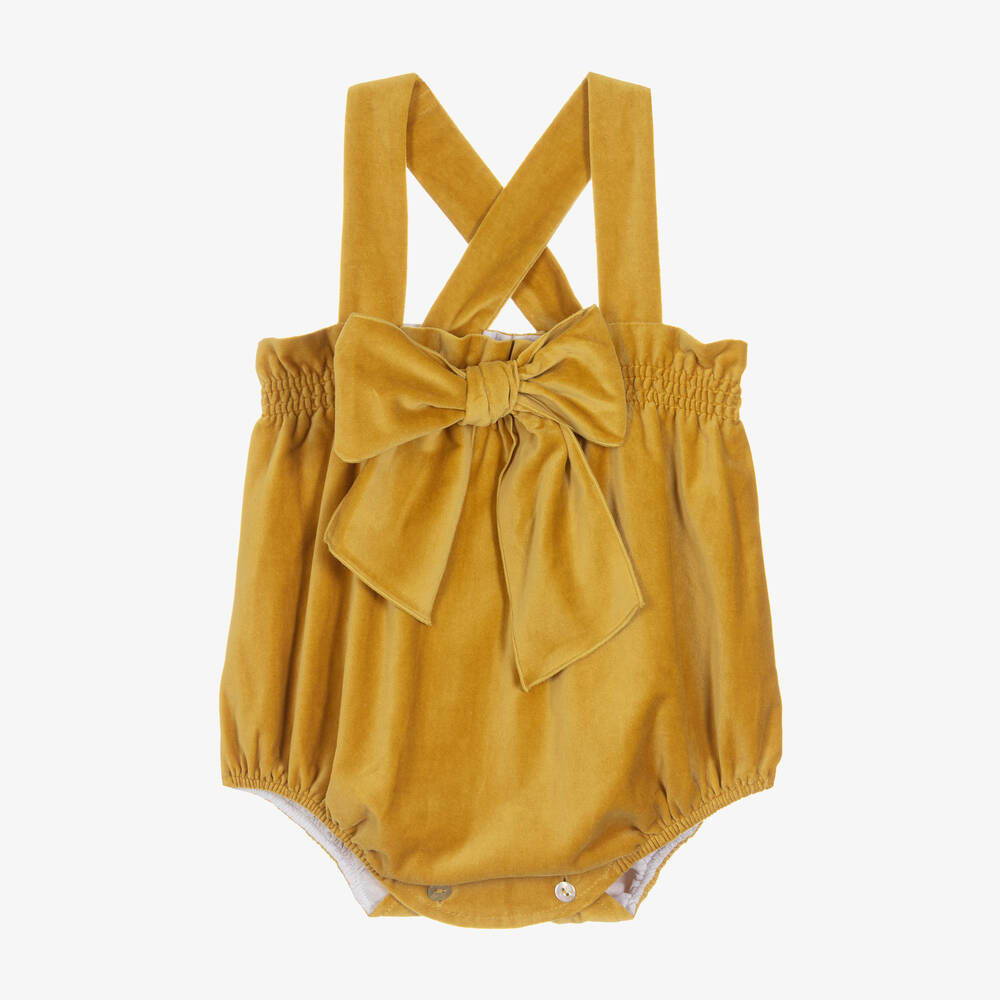 Phi Clothing - Barboteuse jaune en velours Fille  | Childrensalon