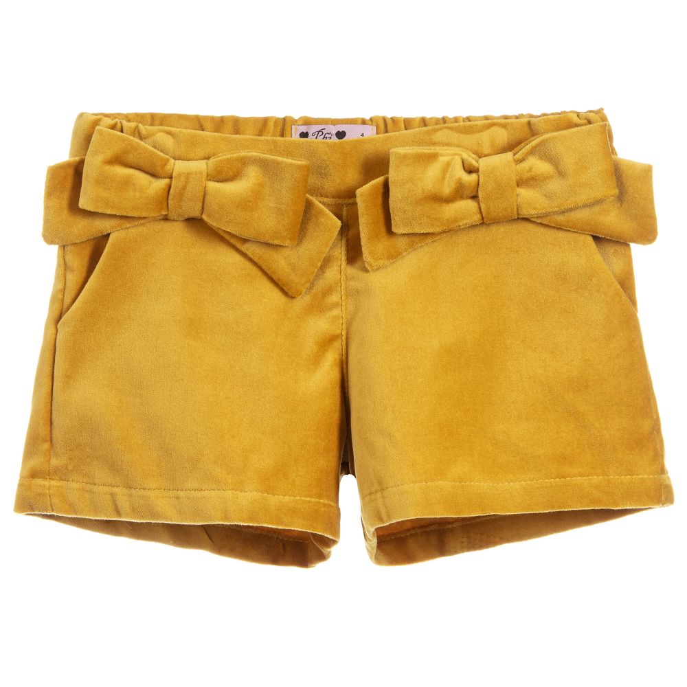 Phi Clothing - Short jaune en velours Fille | Childrensalon