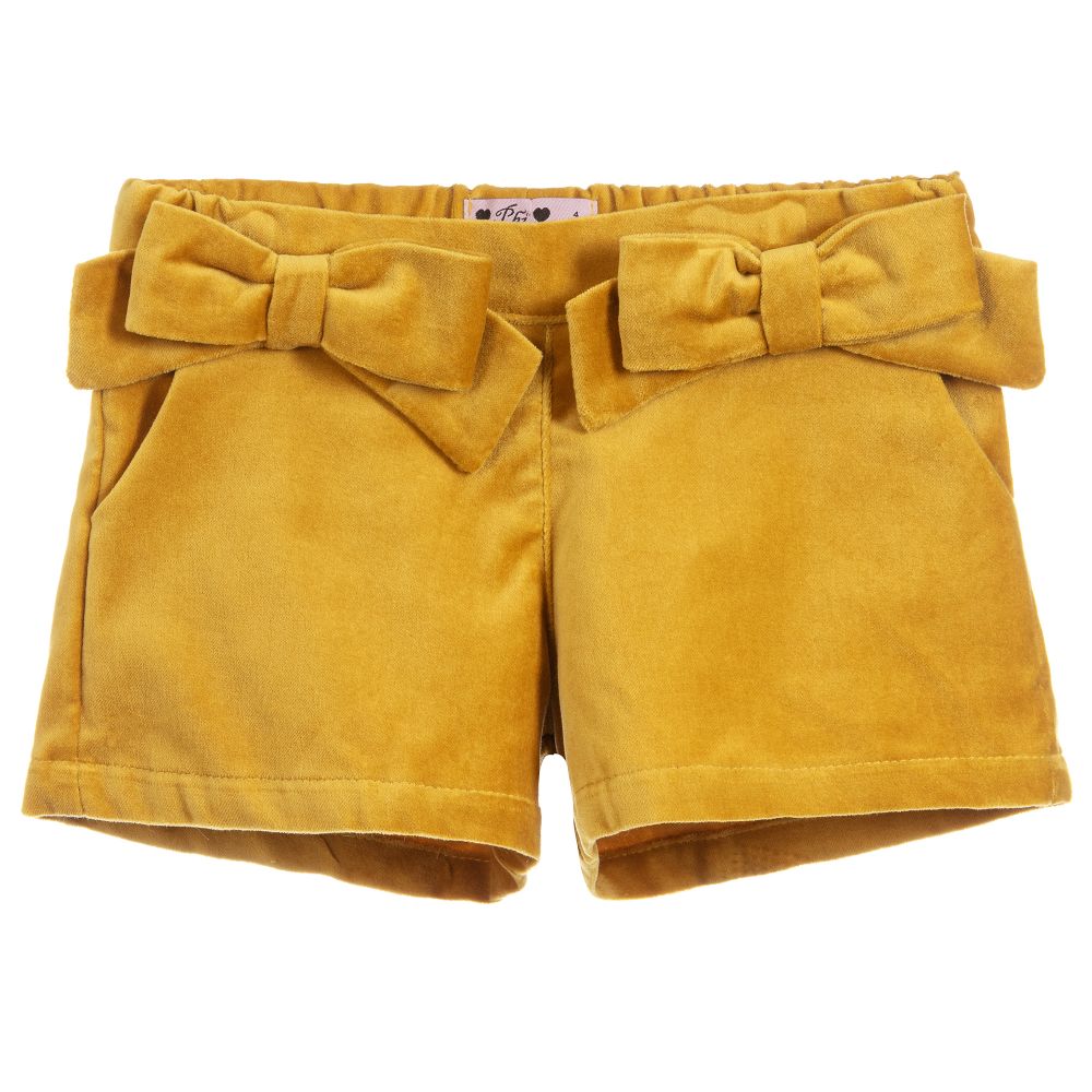 Girls Yellow Velvet Shorts