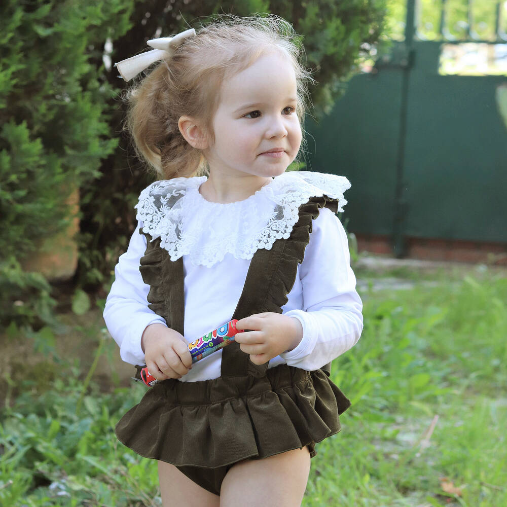 في كلودينغ-شورت قطن كوردوروي لون أخضر للبنات | Childrensalon Outlet