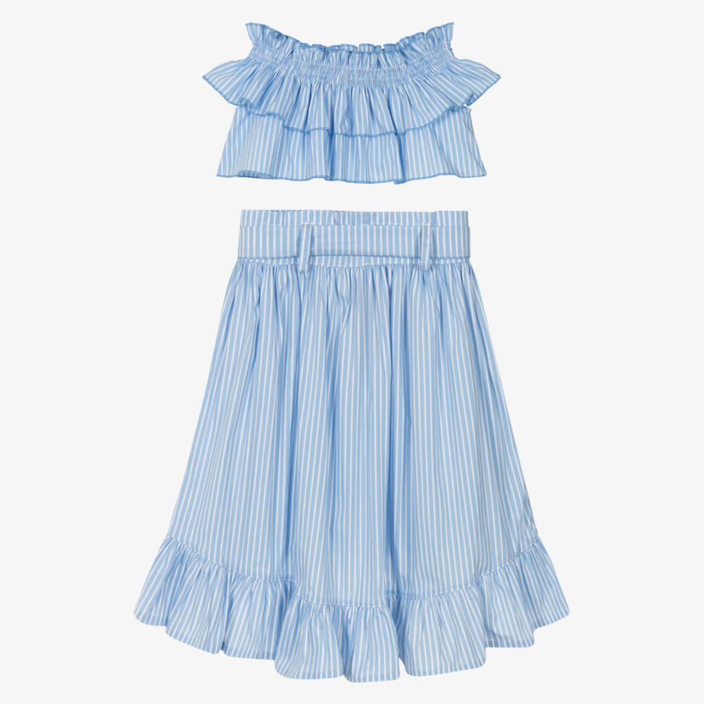 Phi Clothing-Little Ladies Blue Striped Ensemble | Childrensalon Outlet