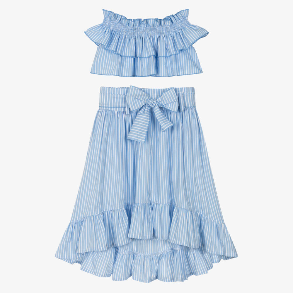 Phi Clothing-Синий полосатый ансамбль для девочек | Childrensalon Outlet