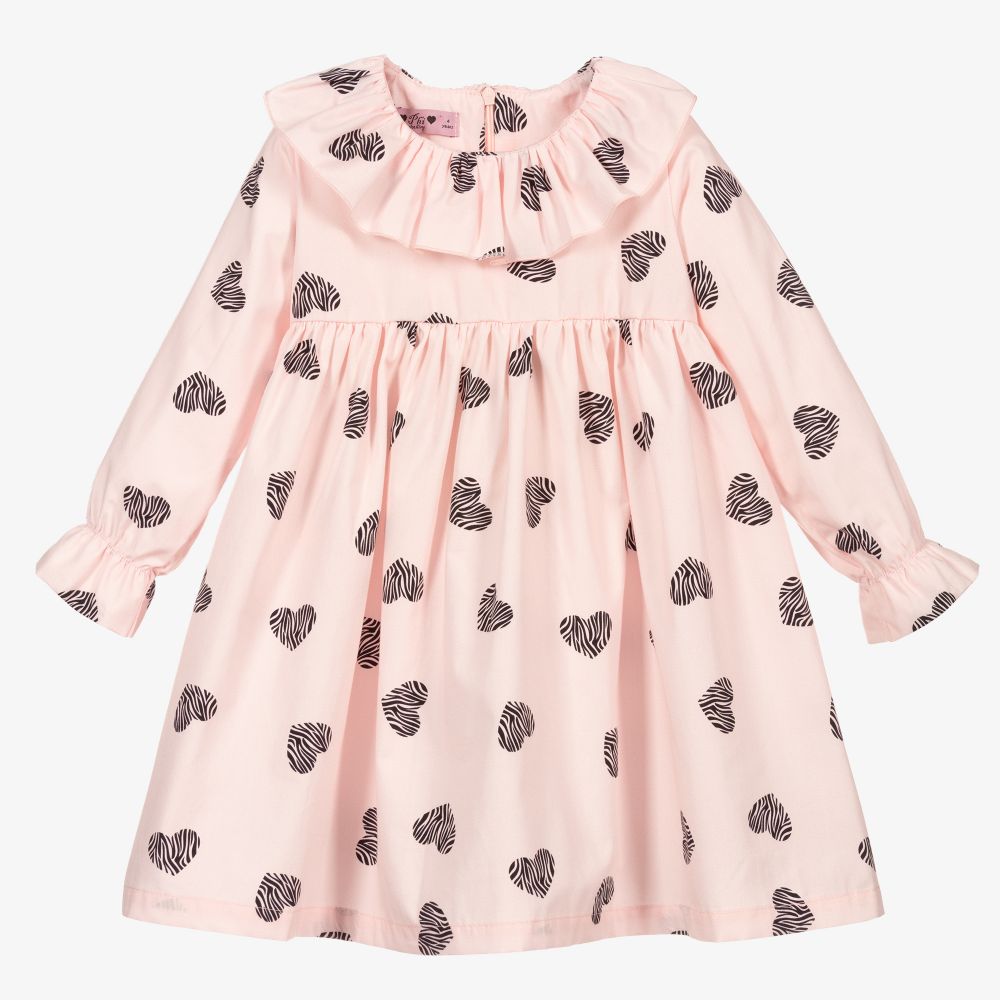 Phi Clothing - Розовое платье с черными сердечками | Childrensalon