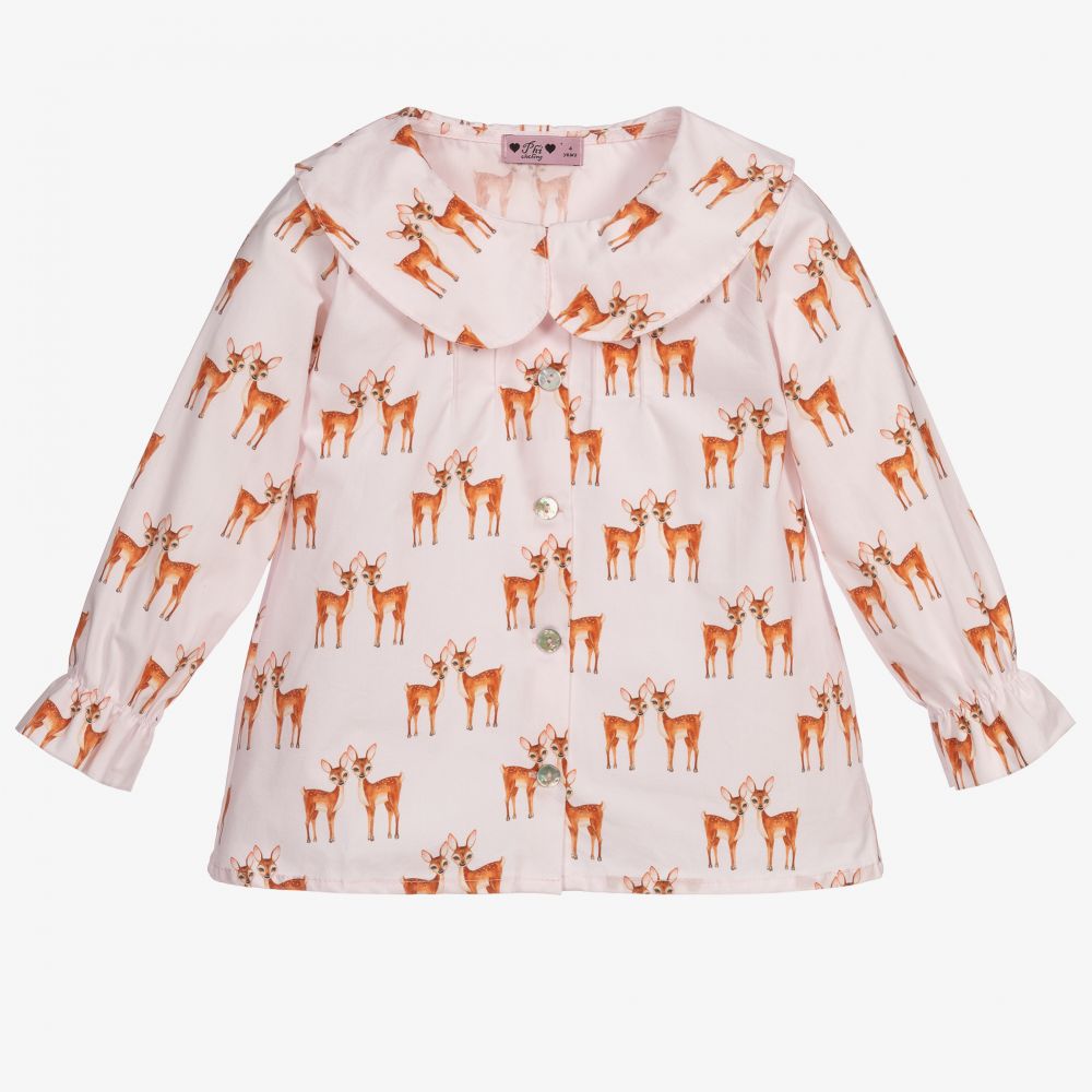 Phi Clothing - Pink Cotton Deer Blouse | Childrensalon