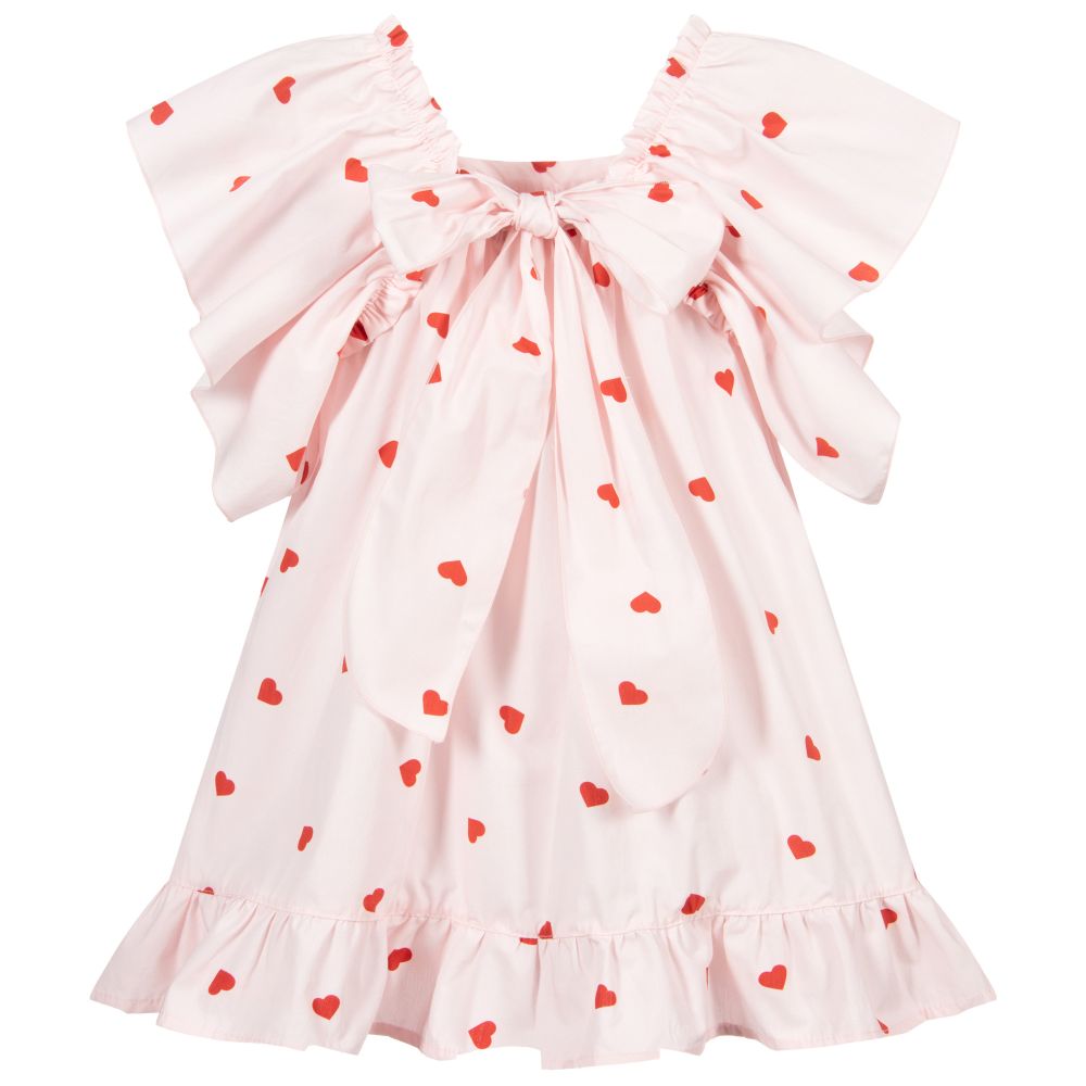 Phi Clothing-فستان قطن لون زهري بطبعة قلوب | Childrensalon Outlet