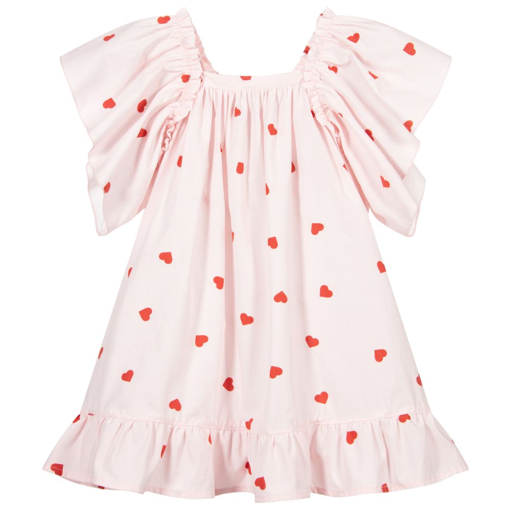 Phi Clothing - Rosa Baumwollkleid mit Herzprint | Childrensalon