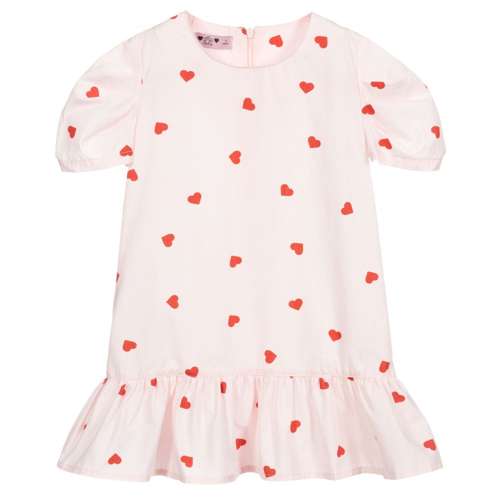 Phi Clothing - Розовое хлопковое платье с принтом в виде сердец | Childrensalon