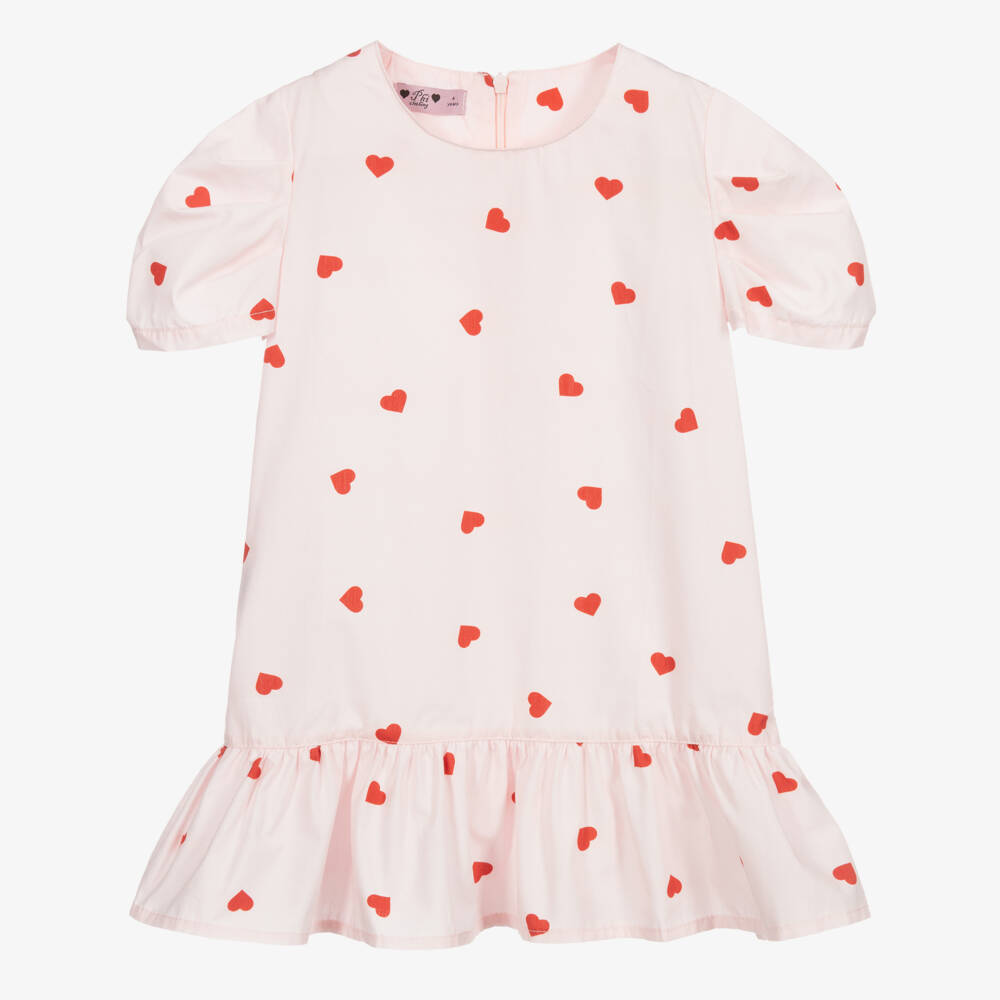 Phi Clothing-Розовое хлопковое платье с принтом в виде сердец | Childrensalon Outlet