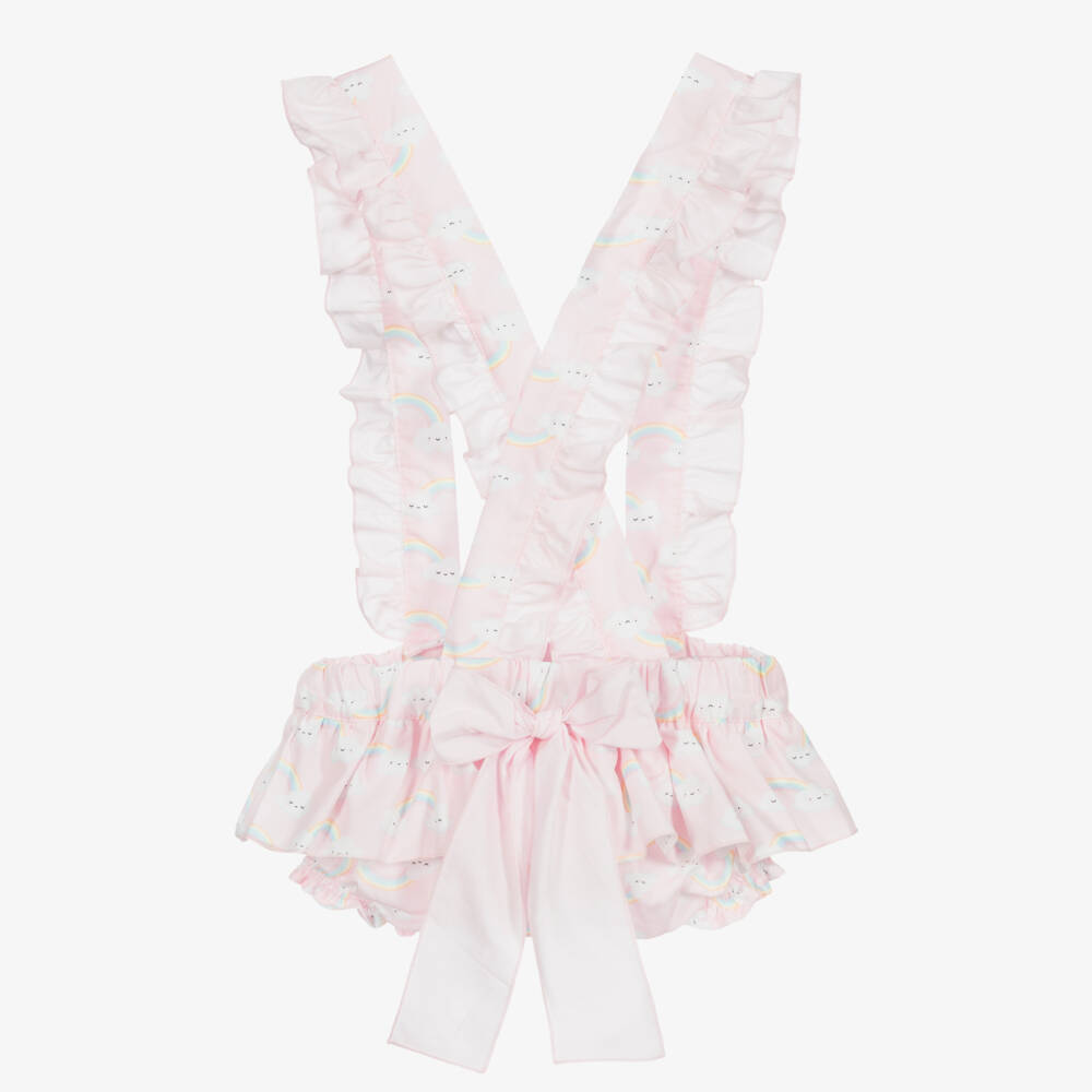 Phi Clothing-شورت بشيّالات قطن بوبلين لون زهري وأبيض | Childrensalon Outlet