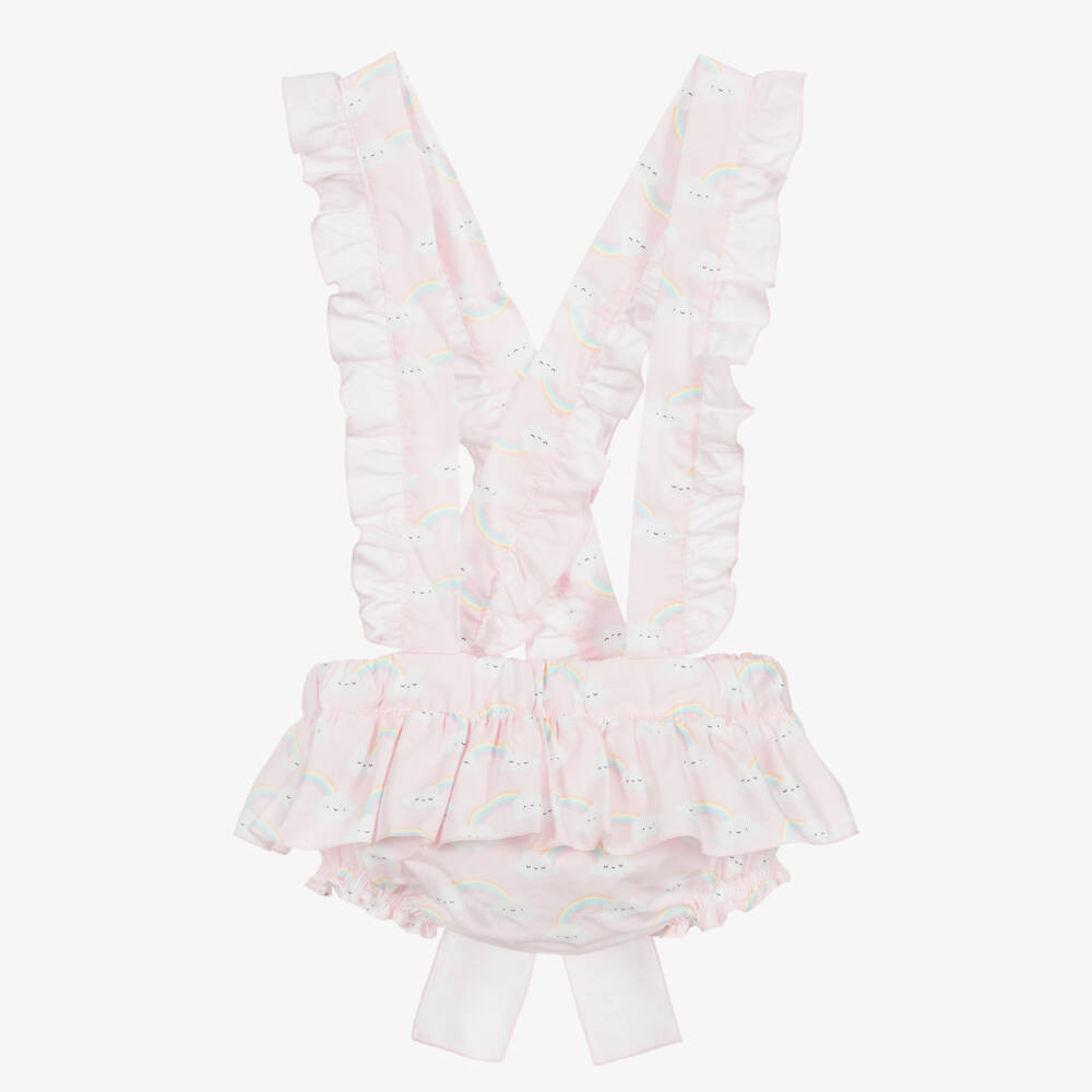 Phi Clothing-شورت بشيّالات قطن بوبلين لون زهري وأبيض | Childrensalon Outlet