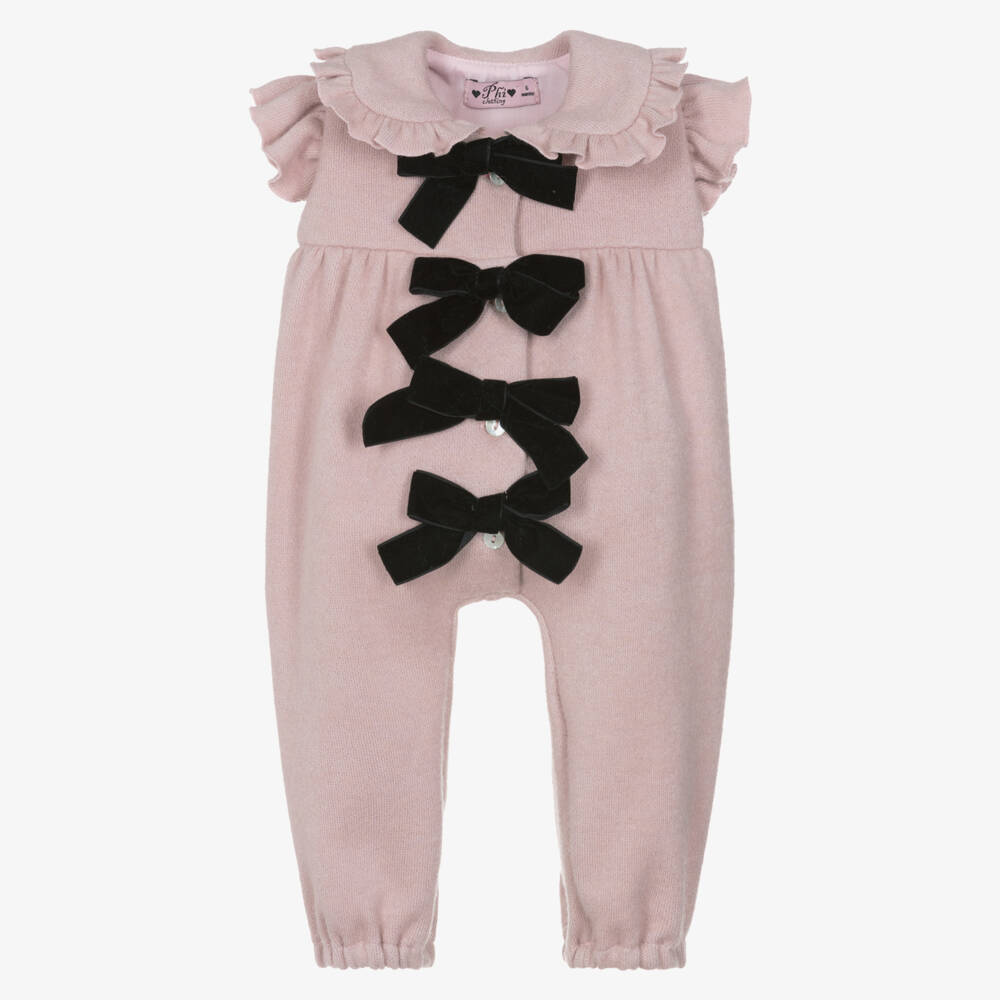 Phi Clothing-Pink Knitted Black Bow Jumpsuit | Childrensalon Outlet