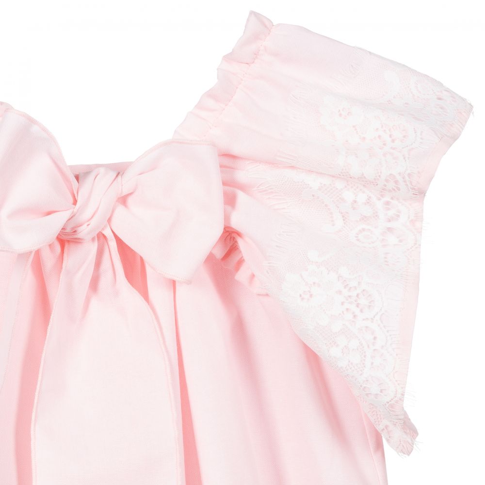 Phi Clothing-فستان بولي قطن ودانتيل لون زهري وأبيض | Childrensalon Outlet