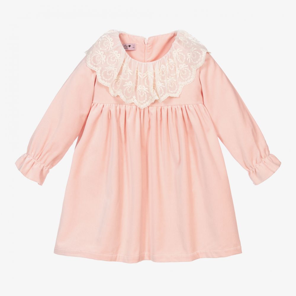 Phi Clothing - Rosa Samtkleid mit Spitze  | Childrensalon