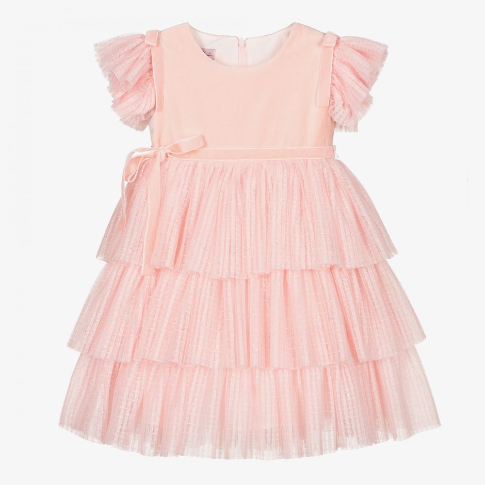 Phi Clothing - Розовое платье из бархата и тюля | Childrensalon