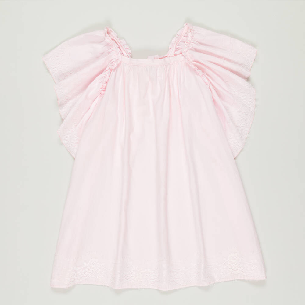 Phi Clothing-Preloved Girls Pink Cotton Flutter Lace Dress (9-10 years) | Childrensalon Outlet