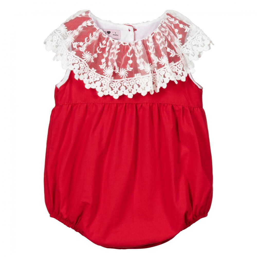 Phi Clothing-Red Cotton & Lace Shortie | Childrensalon Outlet