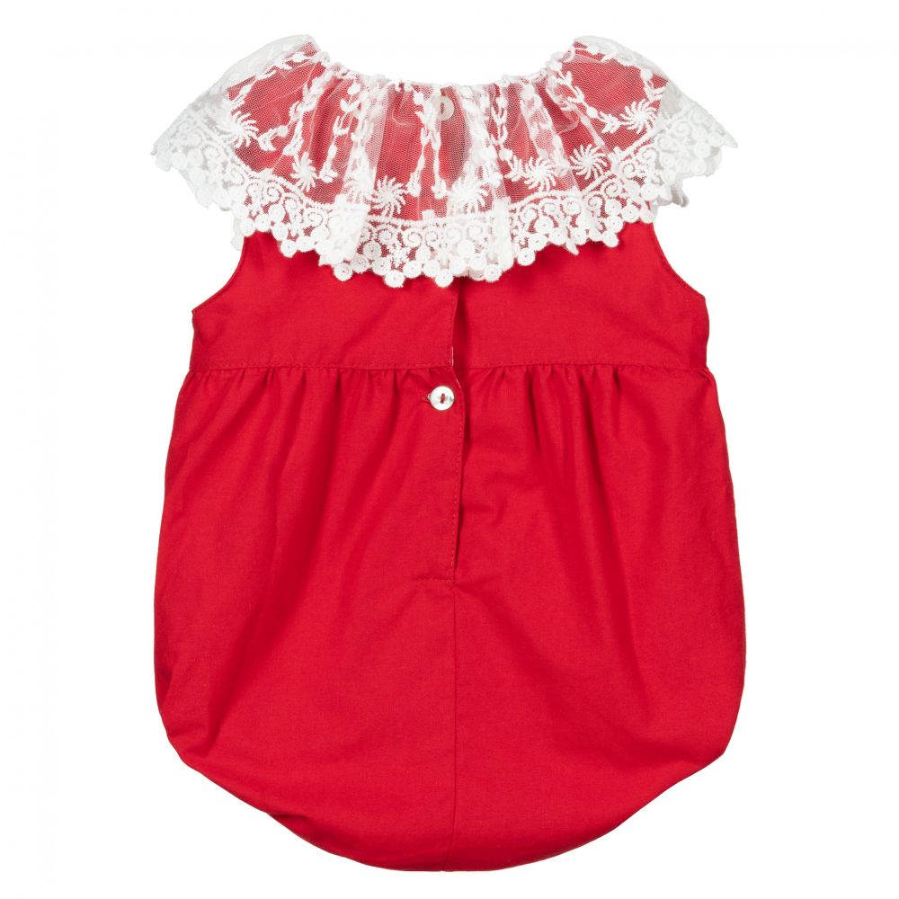 Phi Clothing-Красный короткий комбинезон из хлопка и кружева | Childrensalon Outlet