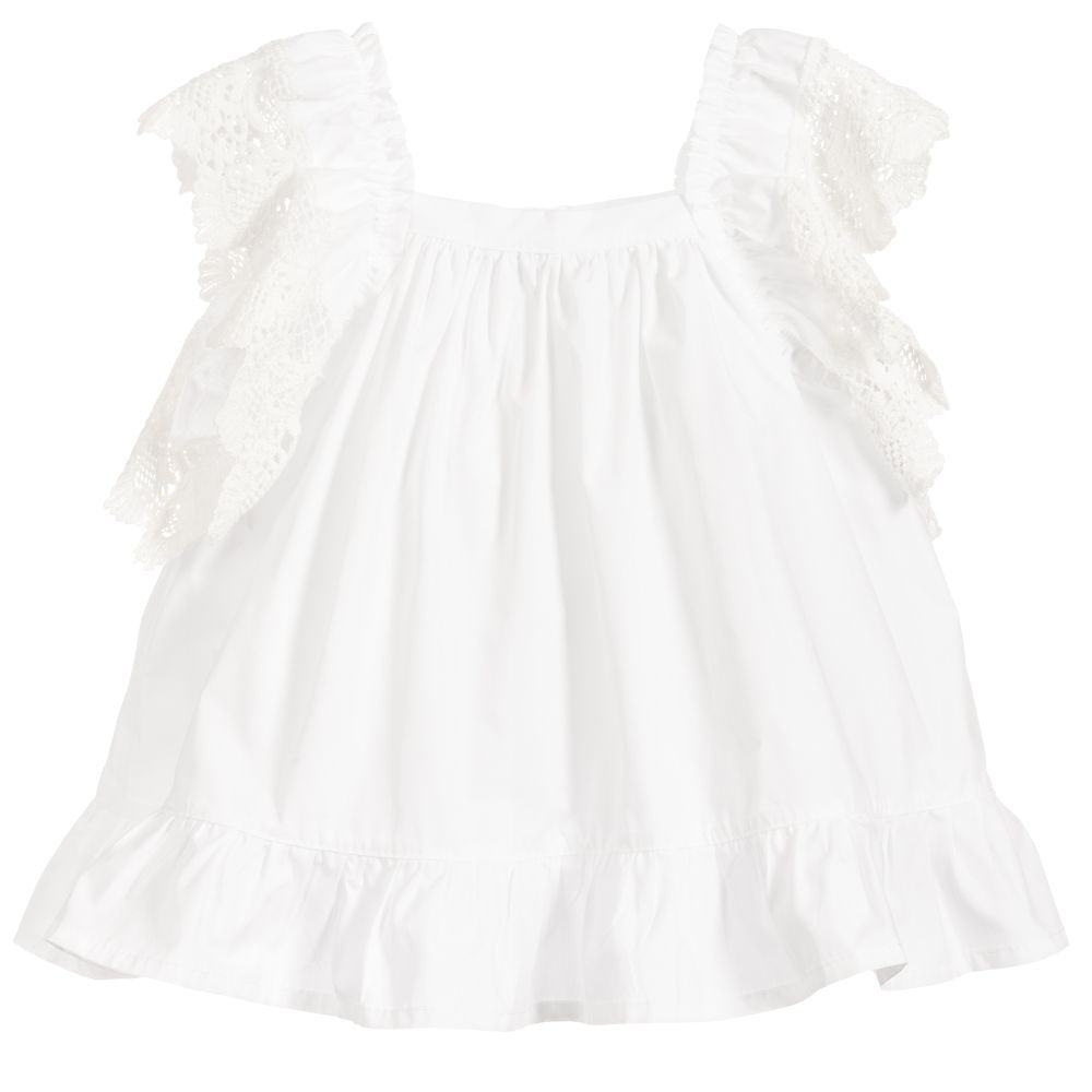 Phi Clothing - White Cotton & Lace Blouse | Childrensalon