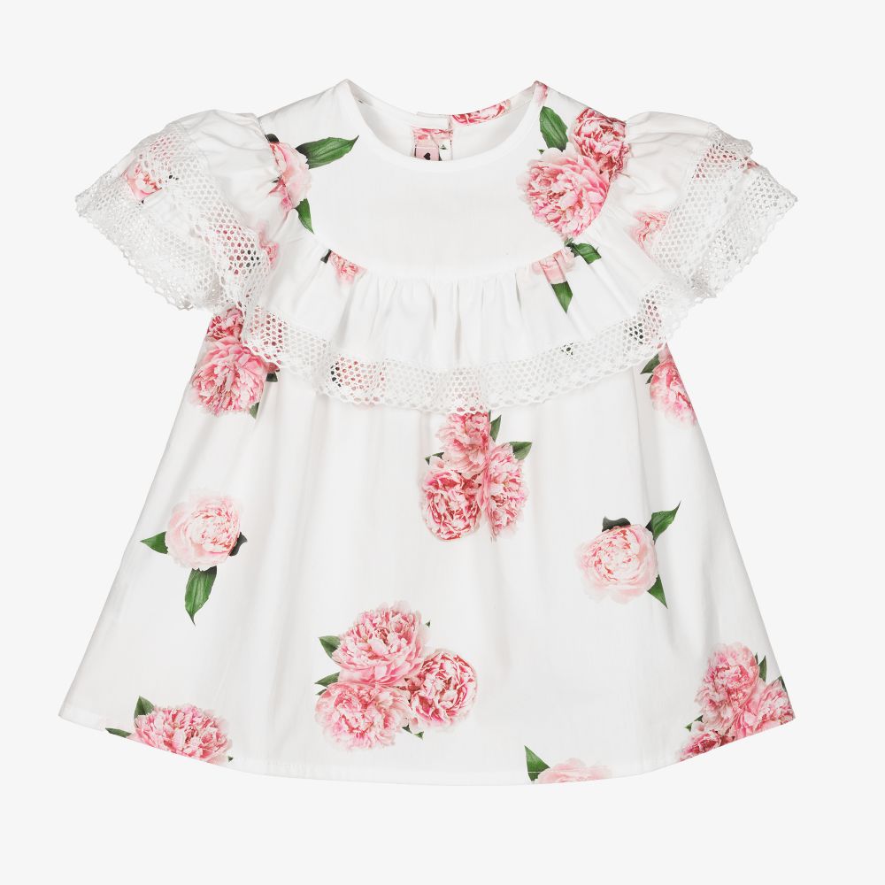 Phi Clothing - White Cotton Peony Blouse | Childrensalon