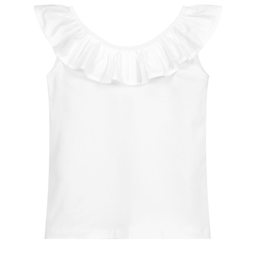 Phi Clothing - Haut blanc en coton à volants | Childrensalon