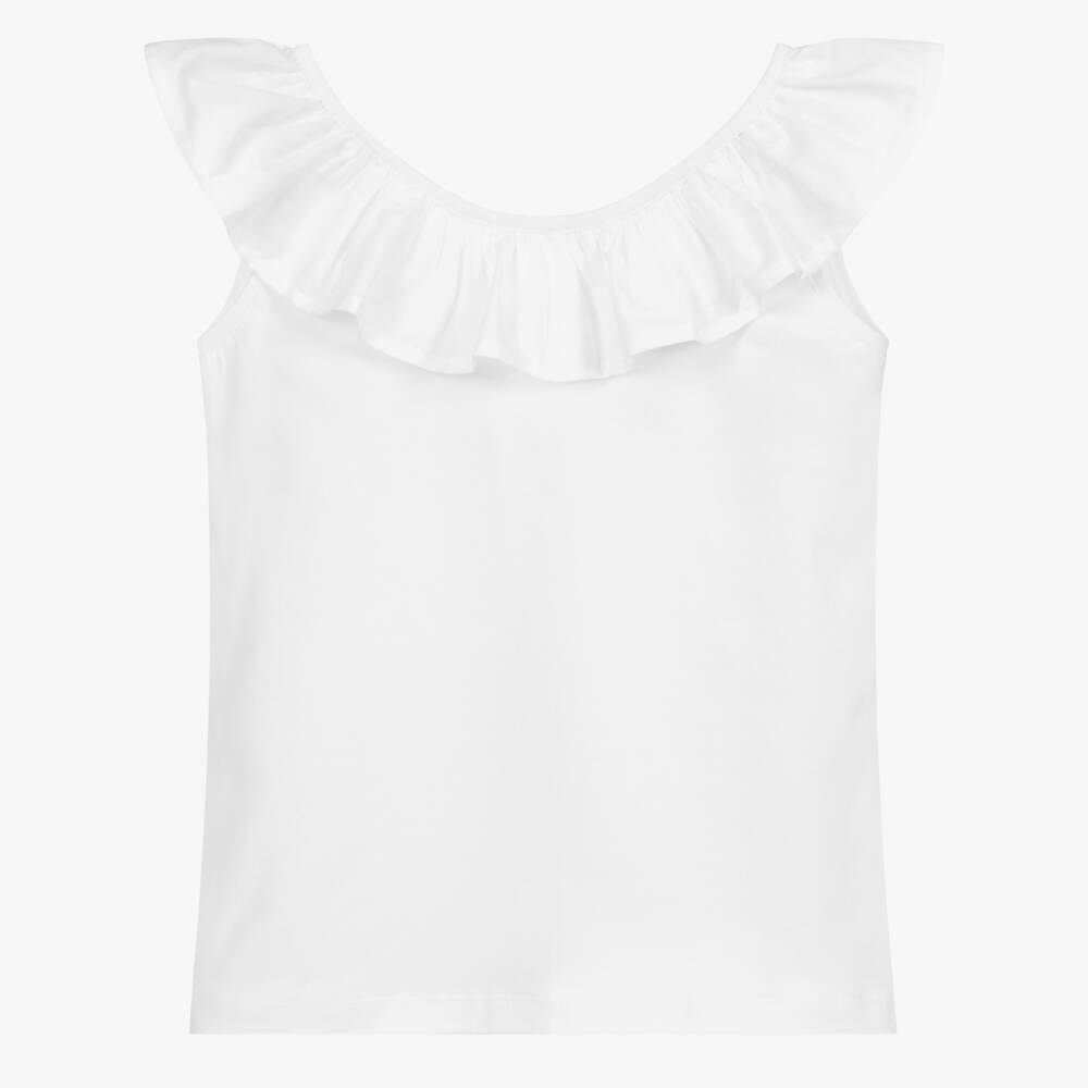 Phi Clothing-Белый хлопковый топ с рюшами | Childrensalon Outlet