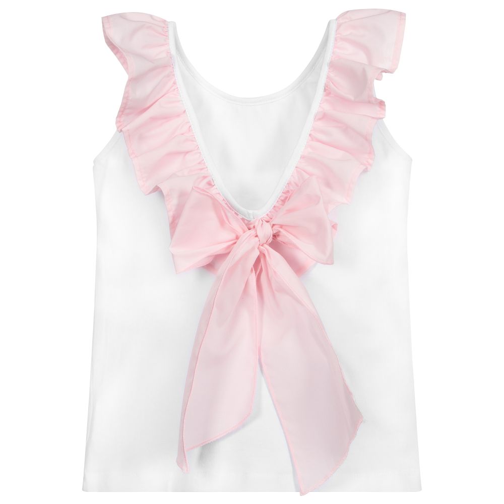 Phi Clothing-توب قطن جيرسي لون أبيض وزهري للبنات | Childrensalon Outlet