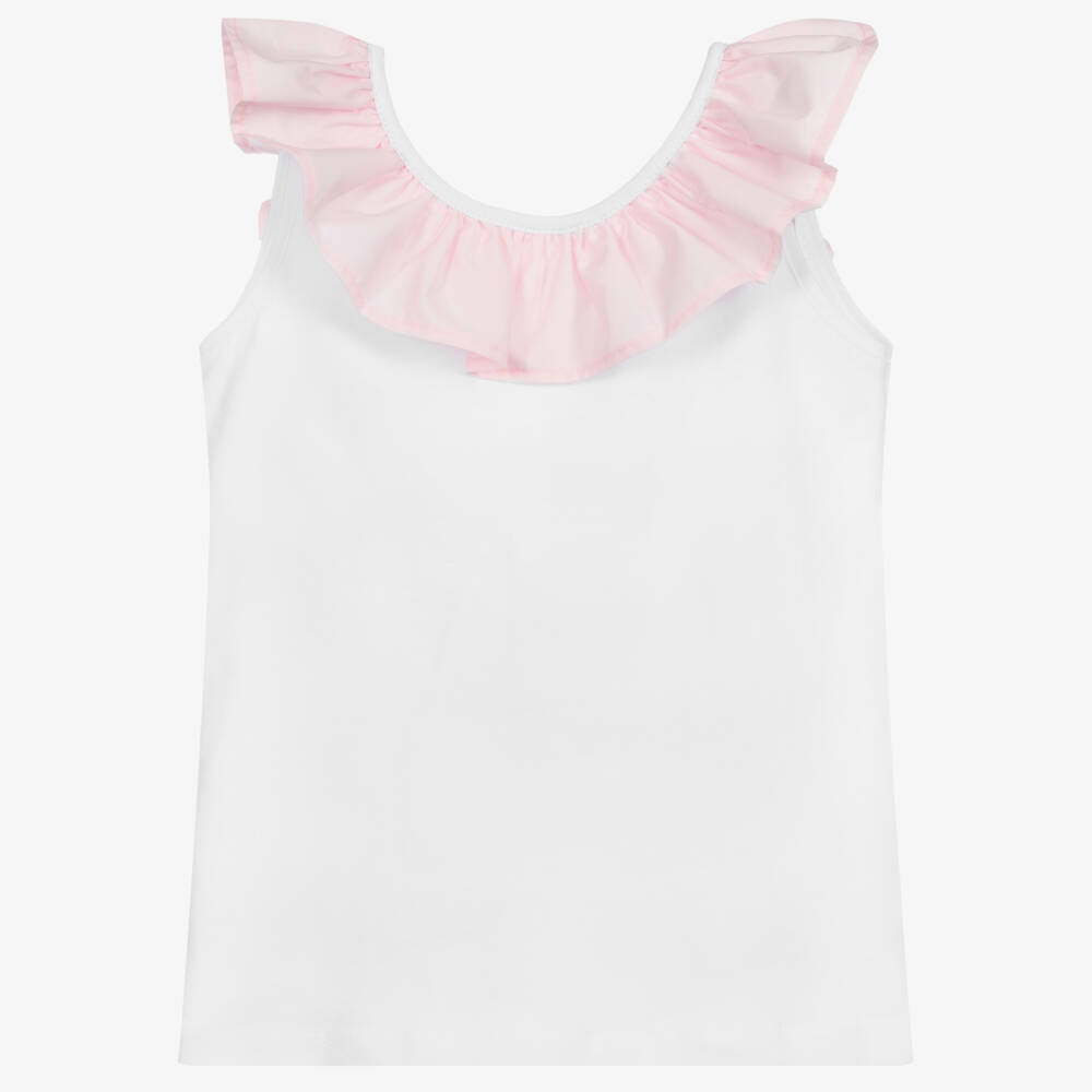Phi Clothing-Бело-розовый хлопковый топ с оборками | Childrensalon Outlet