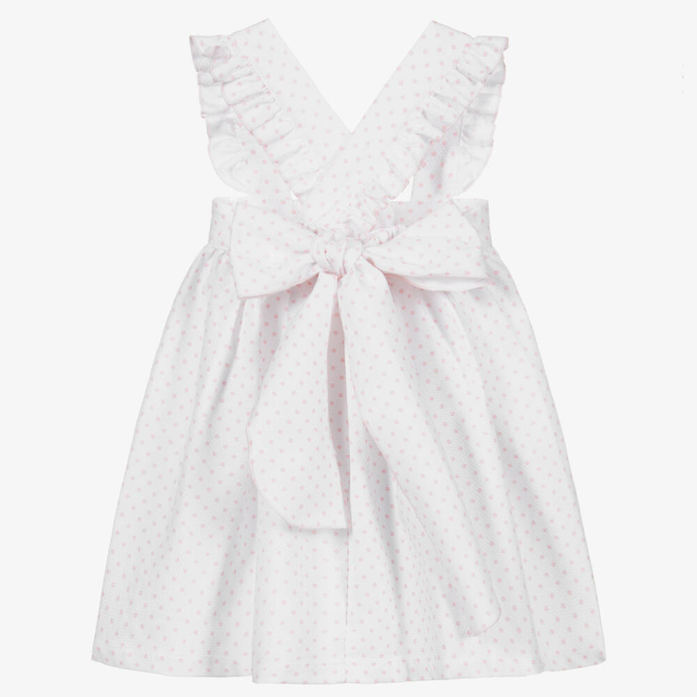 Phi Clothing-فستان بينافور قطن لون أبيض وزهري | Childrensalon Outlet