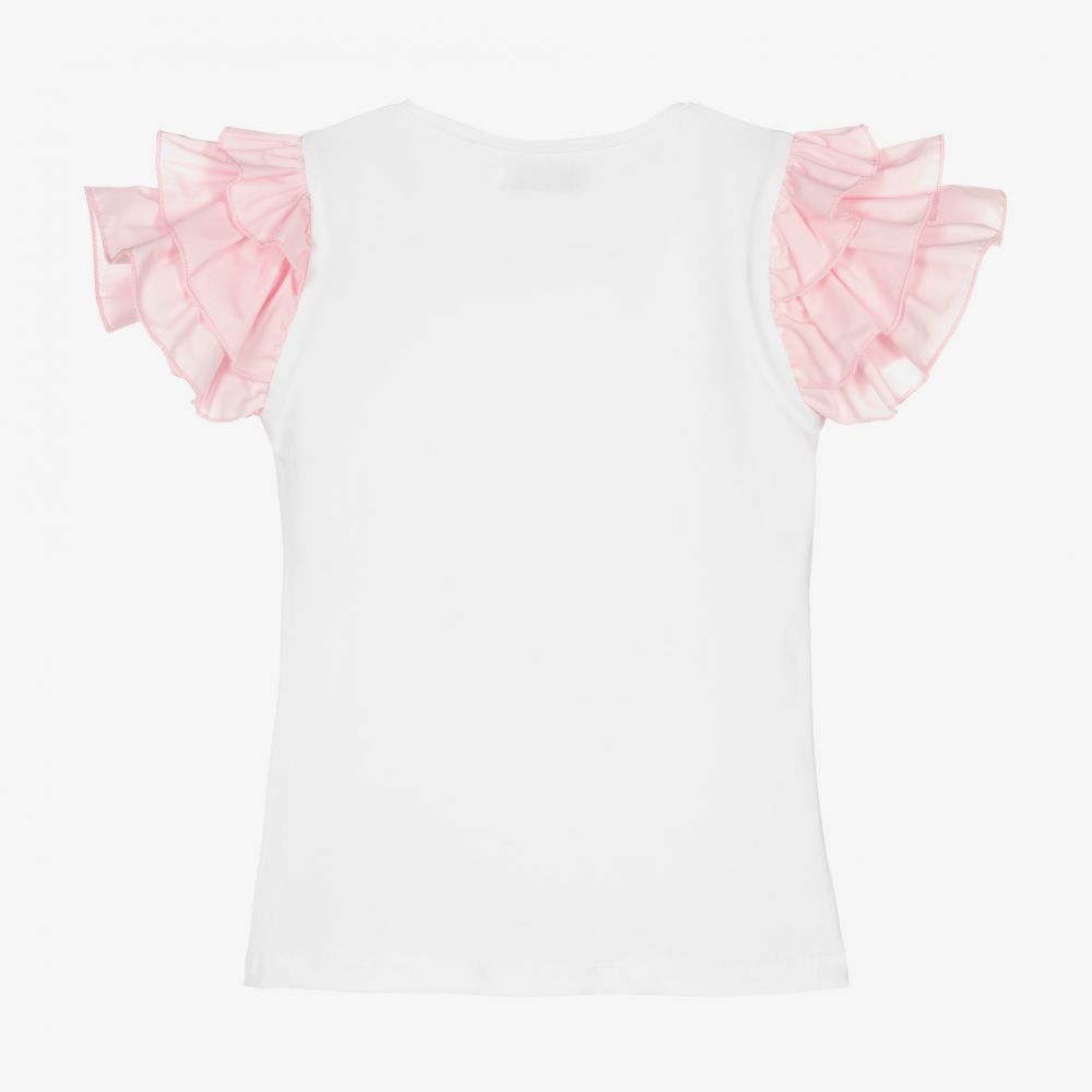 Phi Clothing-Белая хлопковая футболка с рюшами | Childrensalon Outlet