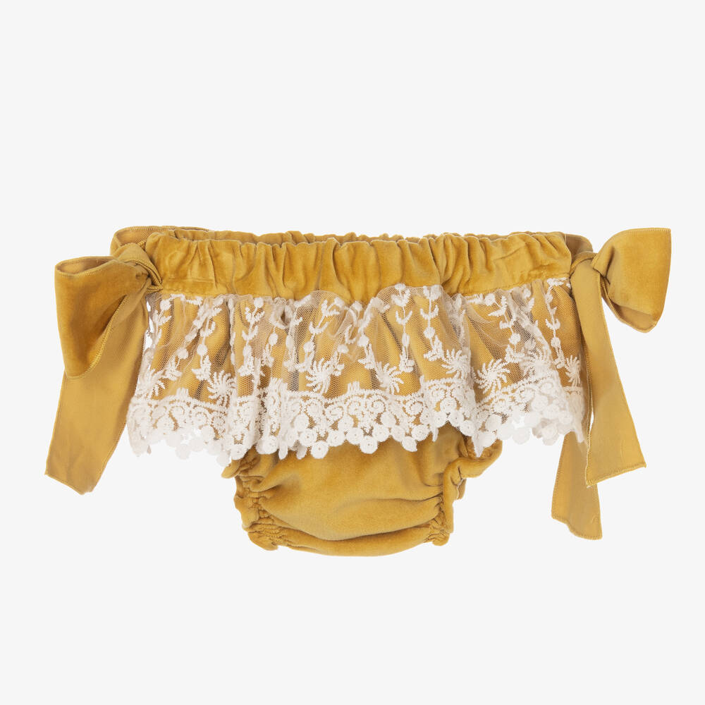 في كلودينغ-شورت بلومرز أطفال بناتي قطن مخمل لون أصفر موتارد | Childrensalon Outlet