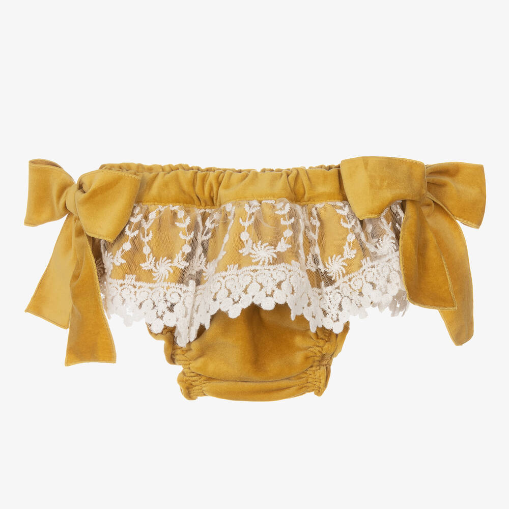 Phi Clothing - Gelbe Rüschenhose aus Samt | Childrensalon