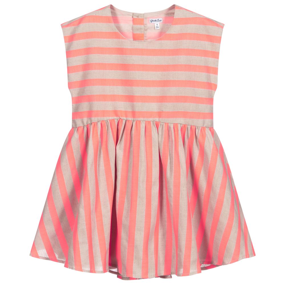 Piccola Ludo - Beige & Orange Striped Dress | Childrensalon