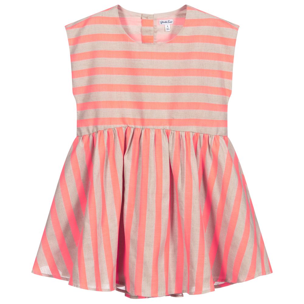 Piccola Ludo-Beige & Orange Striped Dress | Childrensalon Outlet