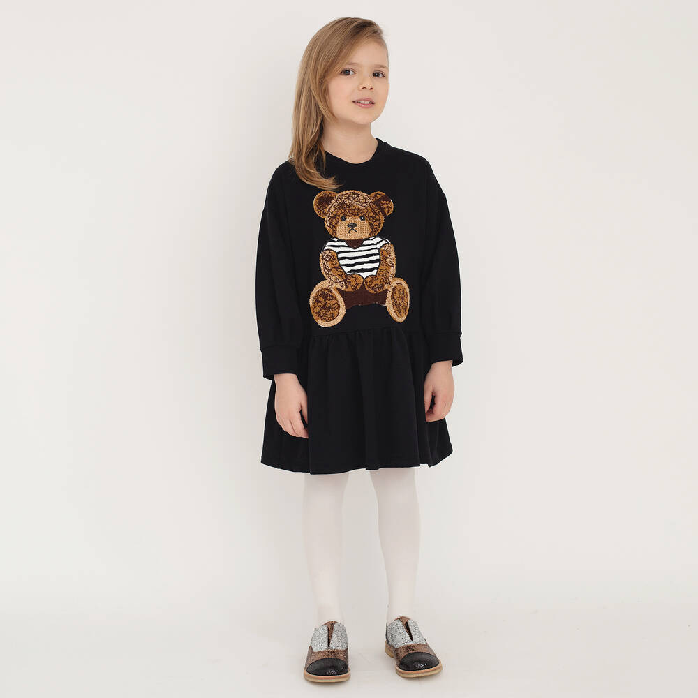 Piccola Ludo Black Teddy Sweatshirt Dress Childrensalon Outlet