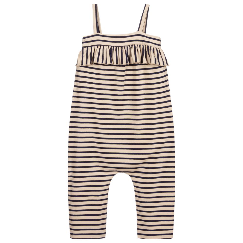 Piccola Ludo - Blue & Beige Striped Jumpsuit | Childrensalon