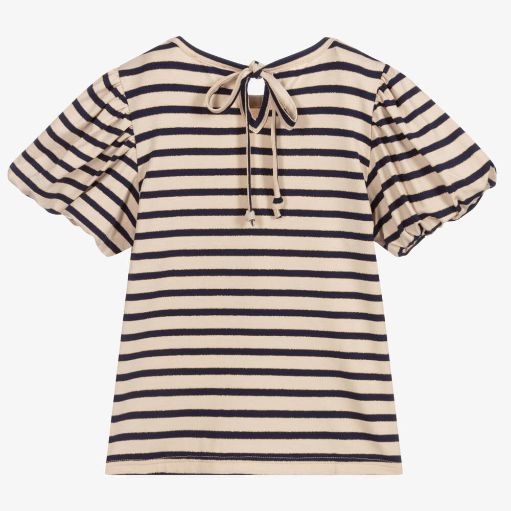 Piccola Ludo-Blue & Beige Striped T-Shirt | Childrensalon Outlet