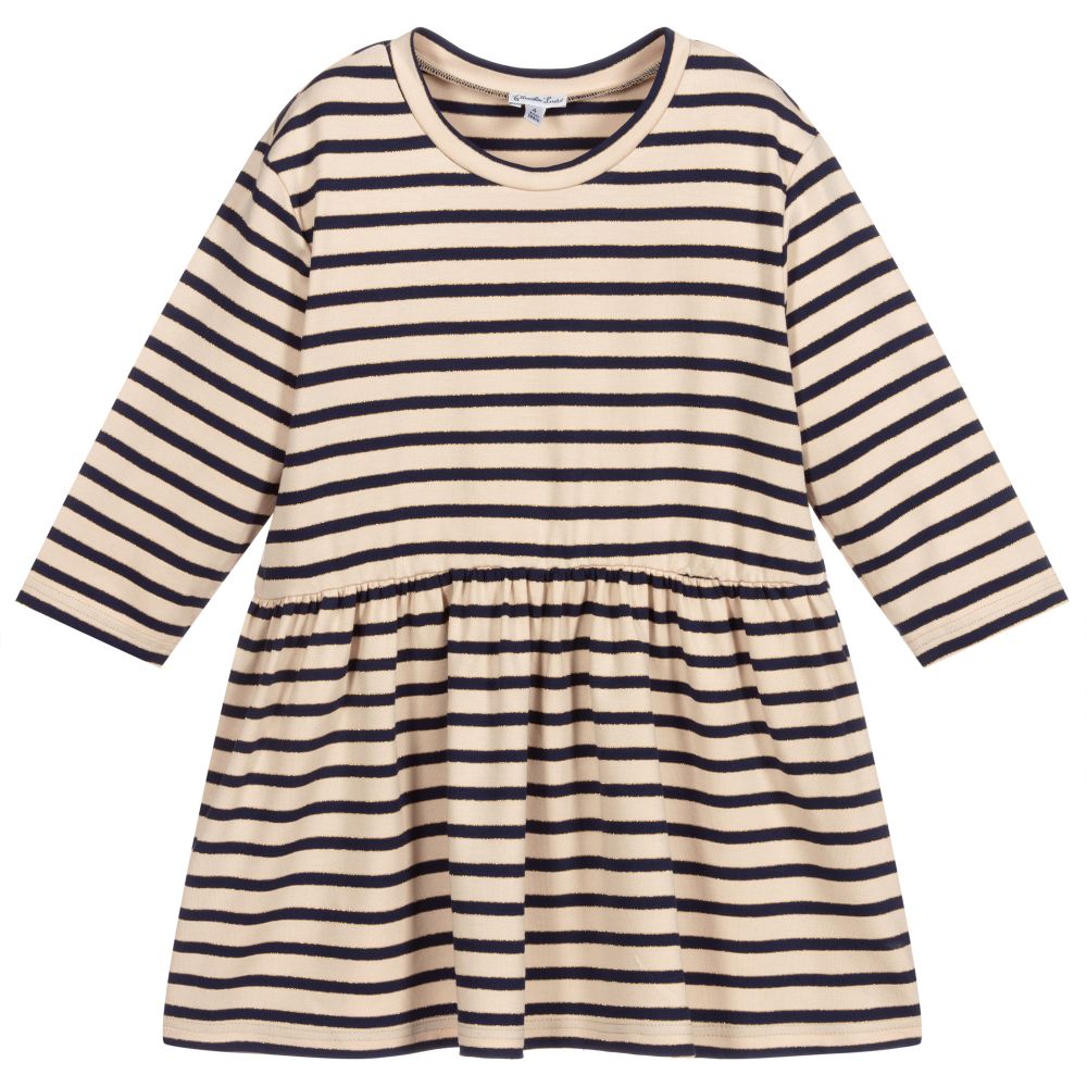 Piccola Ludo - Blue & Beige Striped Top | Childrensalon